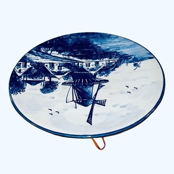 Delft Blue Holland Vintage Porcelain Hand-painted 6 Inch Windmill Seaside Plate - Picture 9 of 12